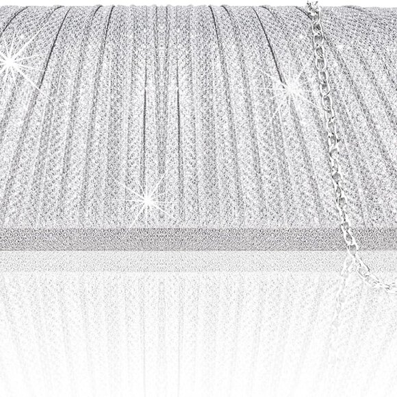 High-Quality Silver Evening Handbag - Chic Pleated Design & Spacious Interior - Picture 1 of 7